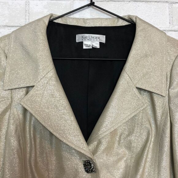Kay Unger Champagne Metallic Blazer 10 - Picture 2 of 8